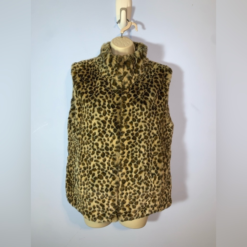 Kristen Blake reversible Leopard Print Faux Fur Vest size small black